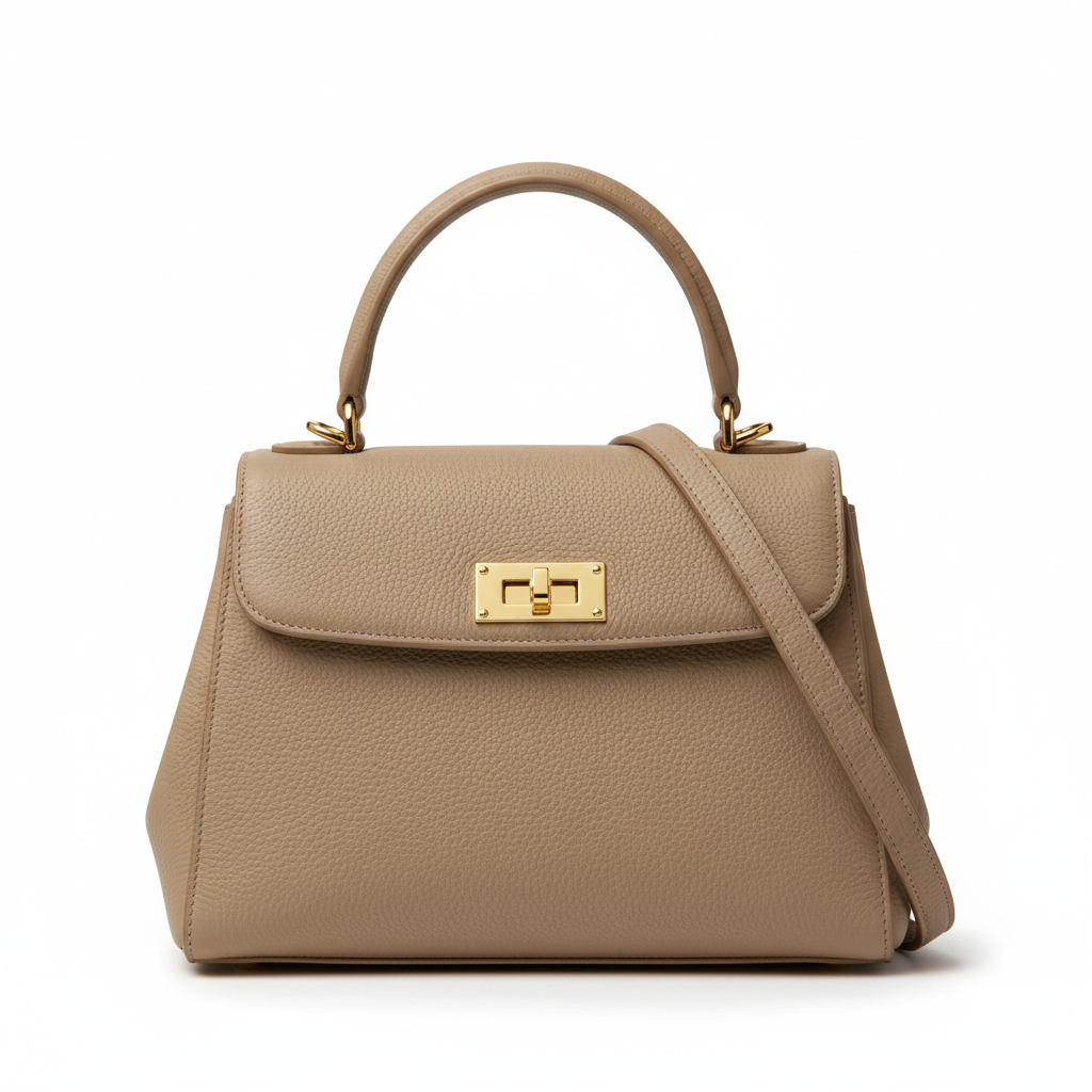 Sac à main en cuir véritable beige élégant