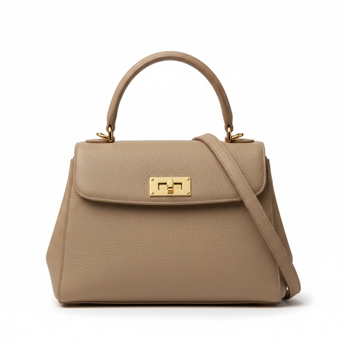 Sac à main en cuir véritable beige élégant